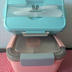 - Blue and Pink Bento Boxes - Wheat, Durable, BPA FREE - Set Of 2